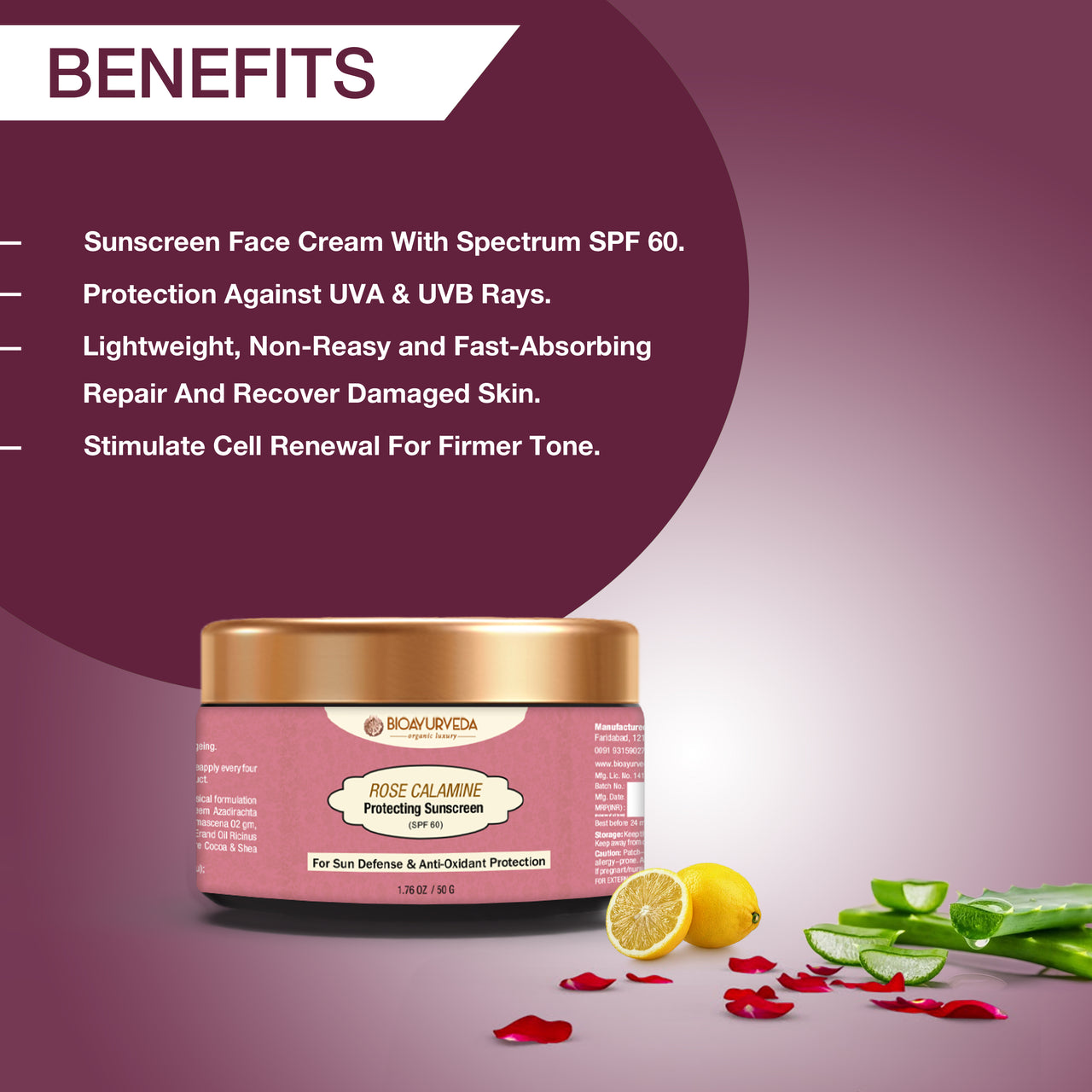 Rose Calamine Sun Protective Face Crème (Spf 60)