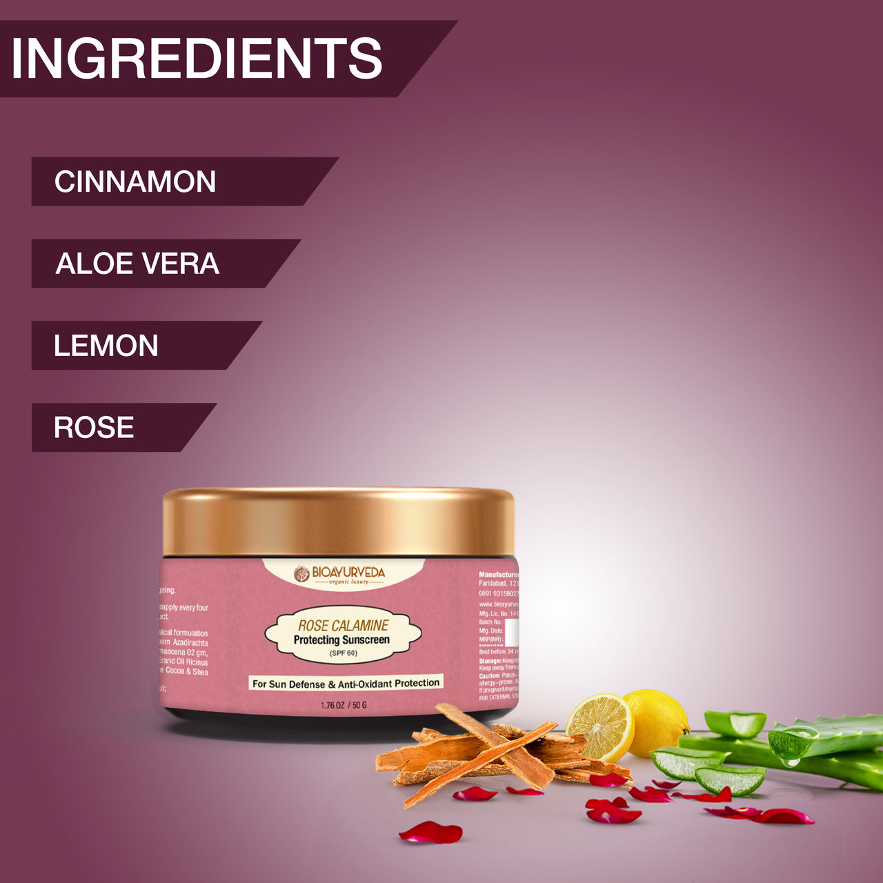 Rose Calamine Sun Protective Face Crème (Spf 60)