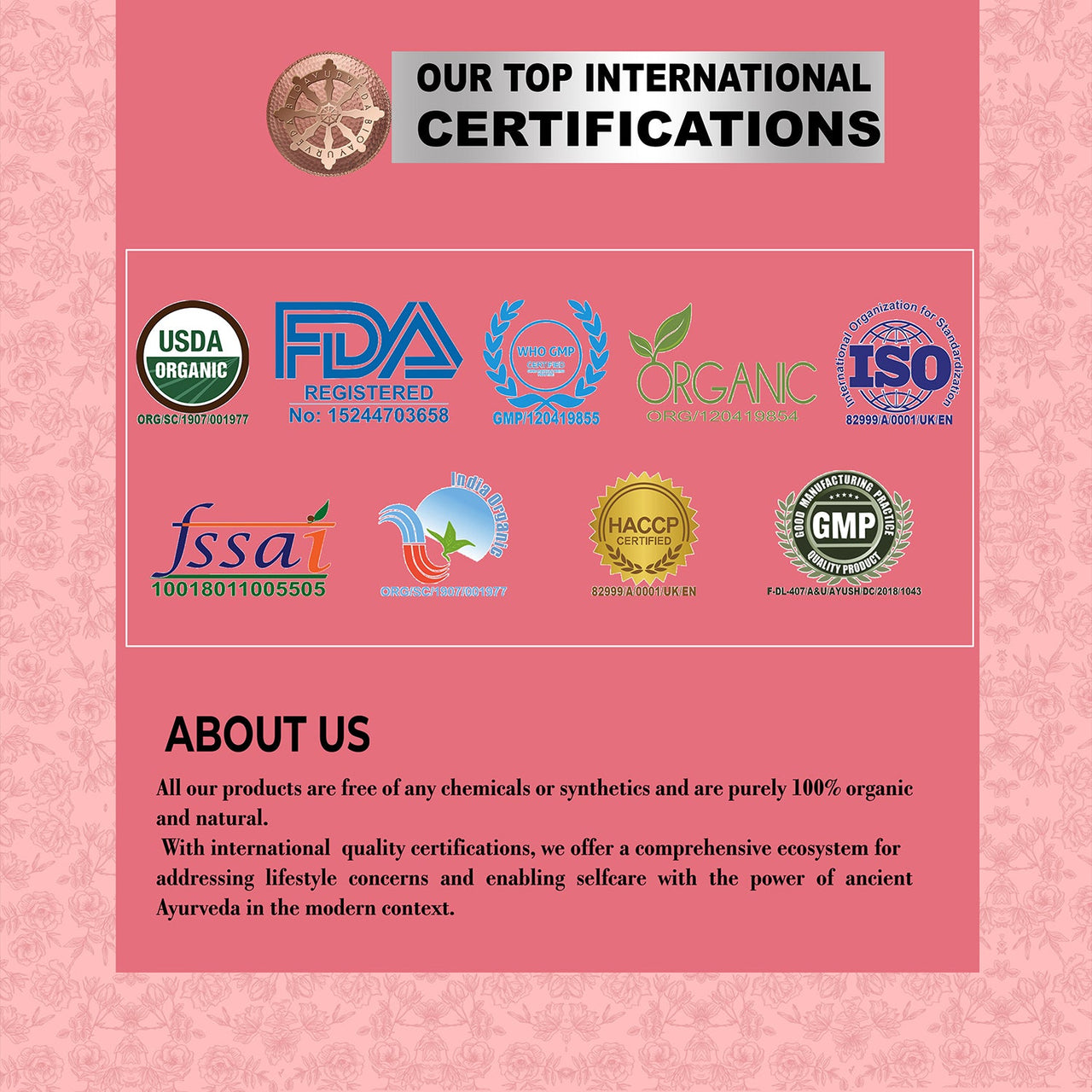 Certifications Natural Pure Rose Water